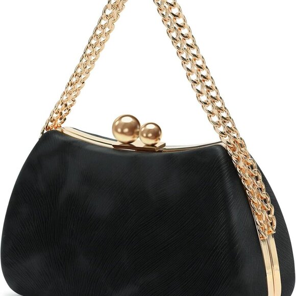 Stylish Women’s Kiss Lock Evening Bag with Removable Shoulder Strap - 8.26 In - Picture 1 of 7